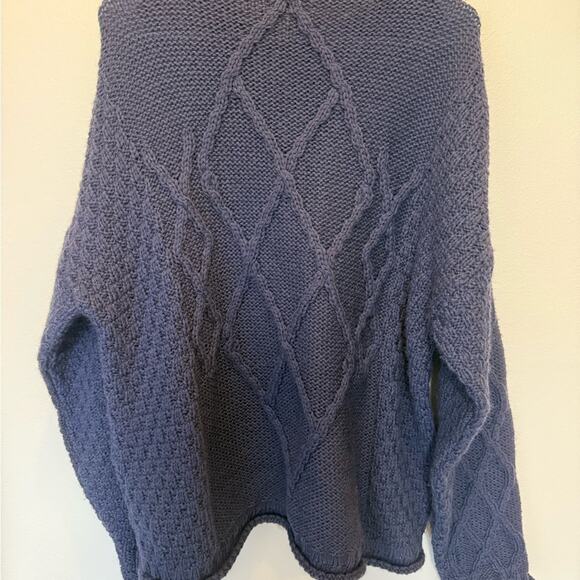 Vintage 90s Bally shanon wool Blue Cable Knit fisherman Sweater size L - Picture 3 of 3